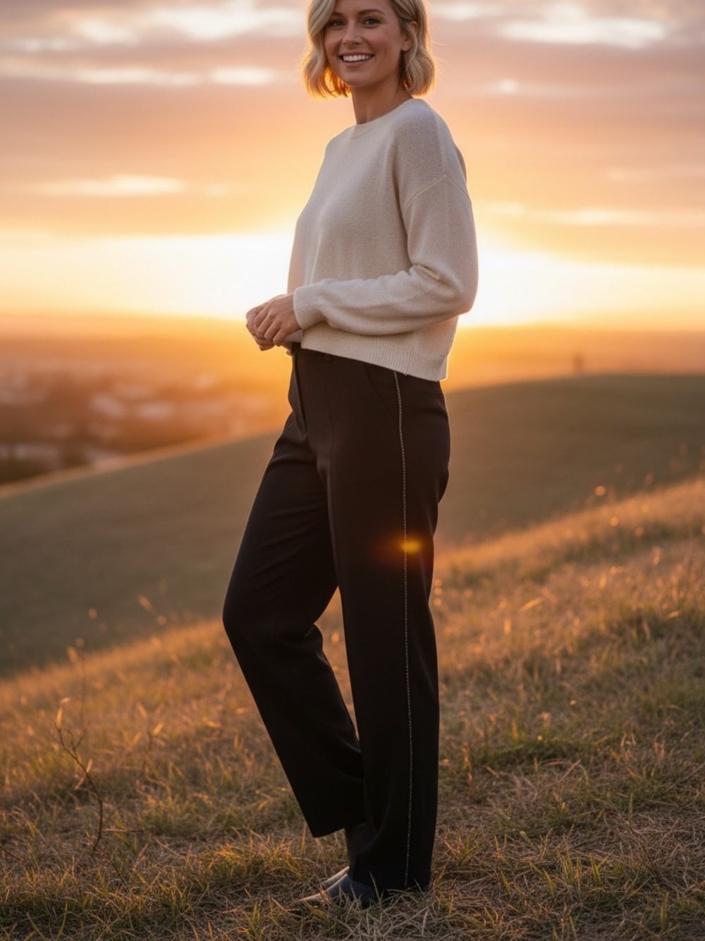 Black Straight-Leg Pants with Subtle Side Stitch